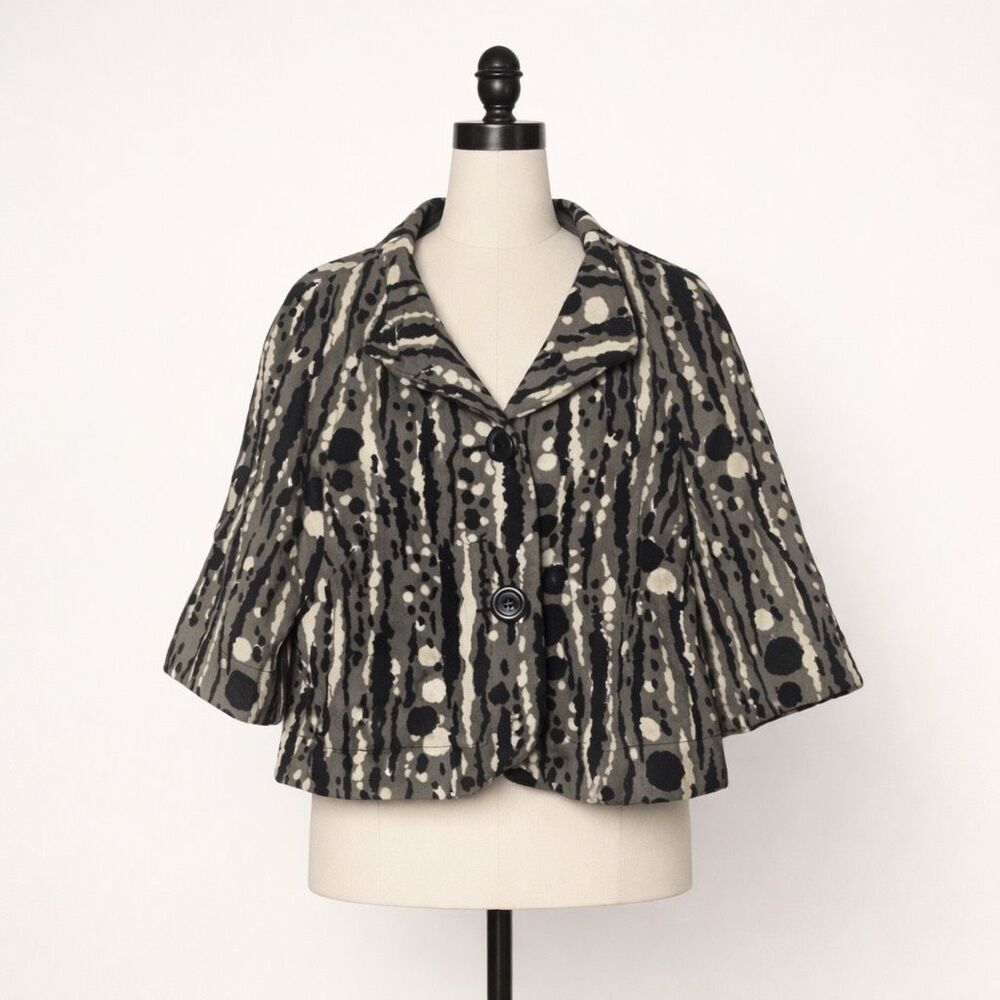 Trina Turk Abstract Print Jacket Black Gray White Button Front Blazer Small